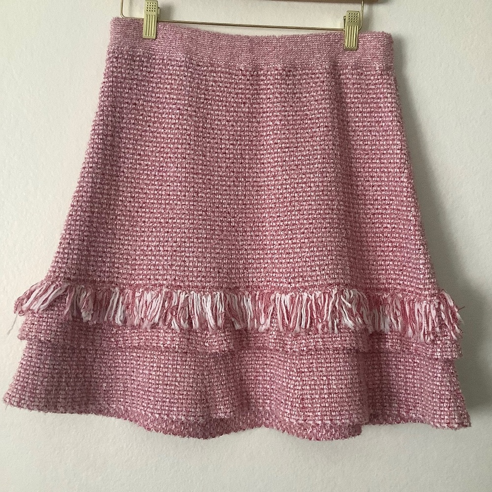 Maeve by Anthropologie White / Red Fringed / Sweater Skirt Size M